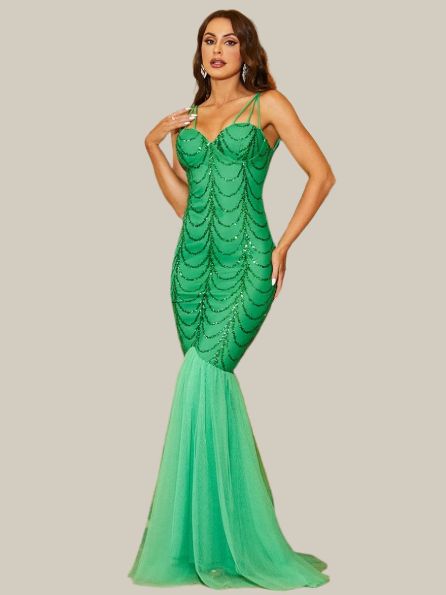 Spaghetti V-Neck Mermaid Evening Dress