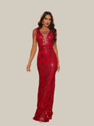 V-Neck Beads Chain Mermaid Evening Dress RJ10575