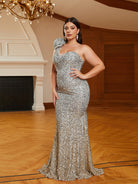 MISSORD Plus Size One Shoulder White Sequin Evening Dress