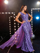 MISSORD V-neck Sleeveless Panel Mesh Purple Sequin Prom Dress