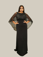 MISSOED Plus Size Cape Sleeve Backless Sequin Prom Dress