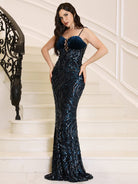 Lace Up Sequin Maxi Blue Mermaid Prom Dress JMT1052 MISS ORD