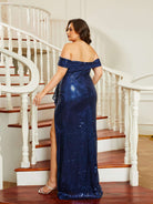 Plus Size Off Shoulder Ruffled High Slit Formal Dress PRA60004 MISS ORD