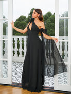 MISSORD Cutout Cape Sleeve Black Prom Dress