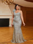 MISSORD Plus Size One Shoulder White Sequin Evening Dress