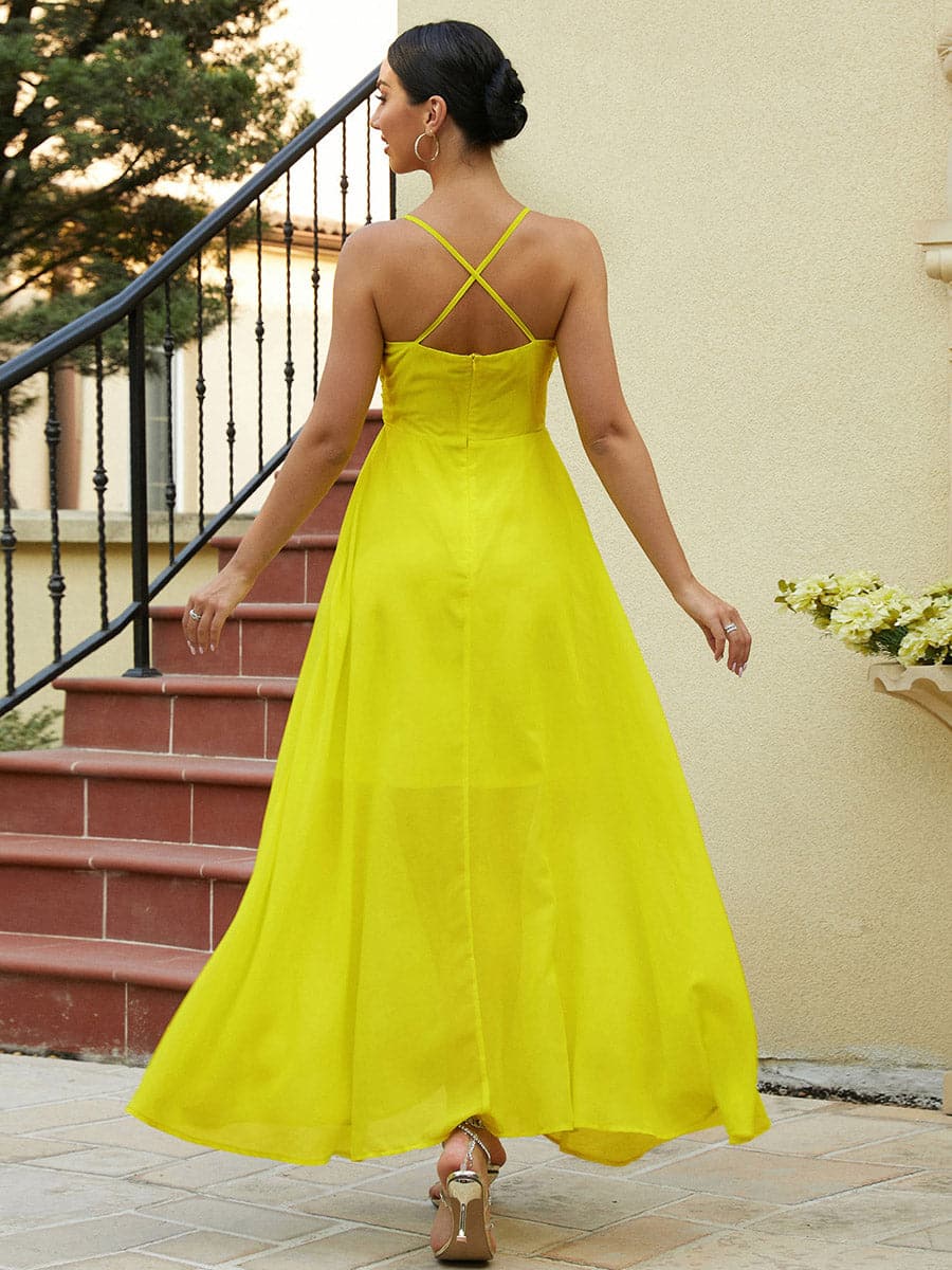 Spaghetti V-Neck Evening Dress