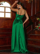 V Neck Spaghetti Maxi Green Prom Dress RM20028 MISS ORD