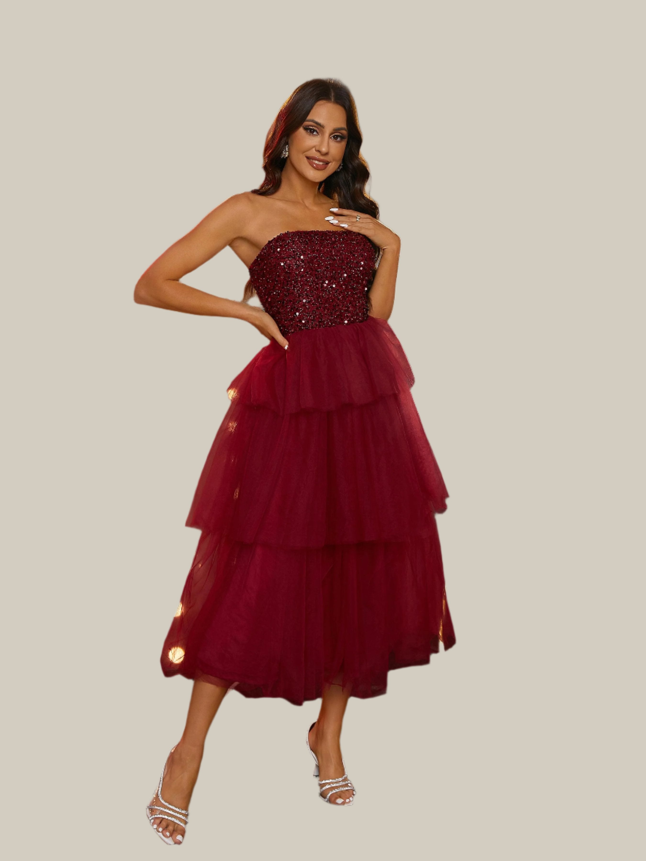 MISSORD Formal Strapless A-Line Mesh Ball Gown