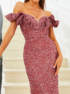 MISSORD Off Shoulder Purple Sequin Mermaid Evening Dress