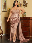 Plus Size Strapless Sequin A-Line Brown Evening Dress PXH1964 MISS ORD