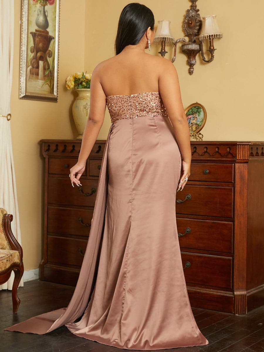 Plus Size Strapless Sequin A-Line Brown Evening Dress PXH1964 MISS ORD