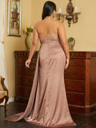 Plus Size Strapless Sequin A-Line Brown Evening Dress PXH1964 MISS ORD