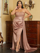 Plus Size Strapless Sequin A-Line Brown Evening Dress PXH1964 MISS ORD