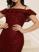 Cold Shoulder Ruffled Sequin Burgundy Prom Dress MQ005 MISS ORD