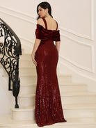 Cold Shoulder Sequin Burgundy Evening Dress XJ1732 MISS ORD