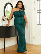 Plus Size Strapless Ruched Sequin Emerald Green Prom Dress PXH2305 MISS ORD